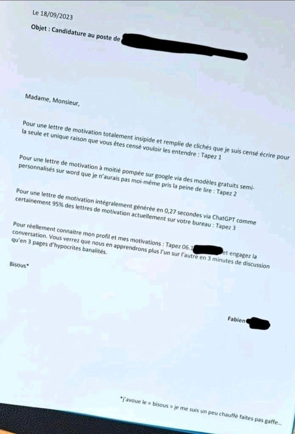 Candidature spontanée à tout type de job